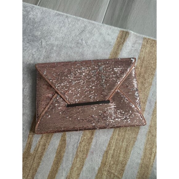 BCBGMAXAZRIA Rose Gold Silver Reversible Sequin Clutch Handbag - Picture 2 of 12